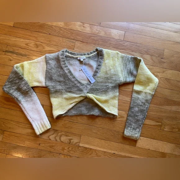 NWT For Love & Lemons Green Celeste Twist Front Crop Sweater - Size m - Picture 5 of 5